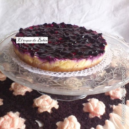 TARTA DE QUESO CON MERMELADA DE ARÁNDANOS AL MICROONDAS