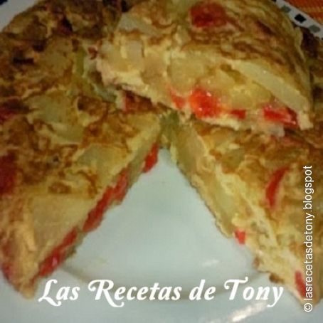 Tortilla de patatas y pimientos rojos (en microondas)