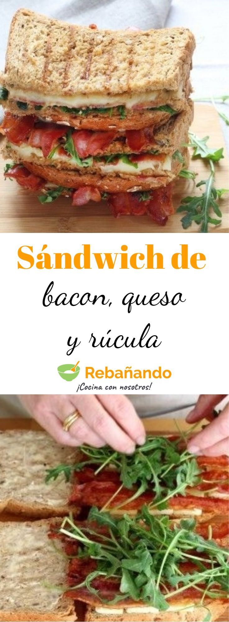 Irresistible sándwich de bacon, queso y rúcula
