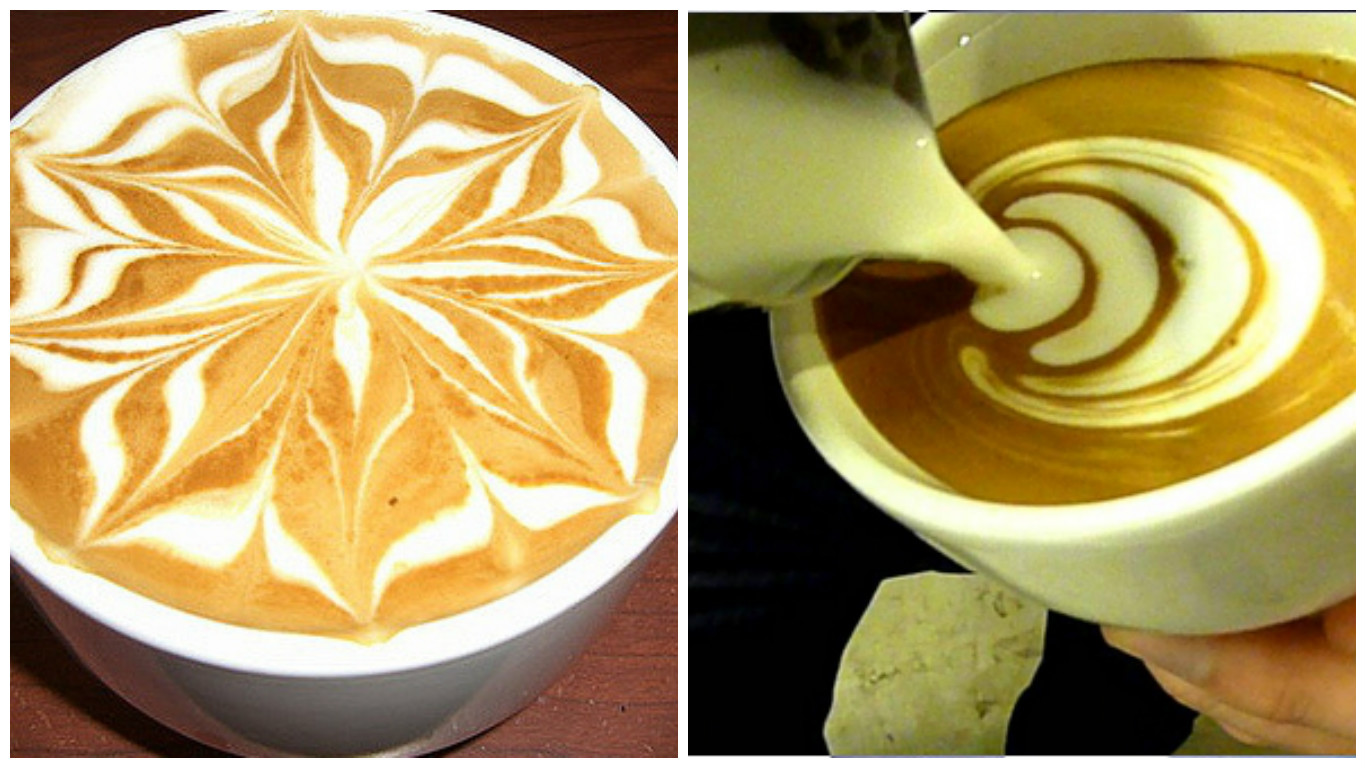 Plantilla de dibujo de café de flores, Arte Latte, leche
