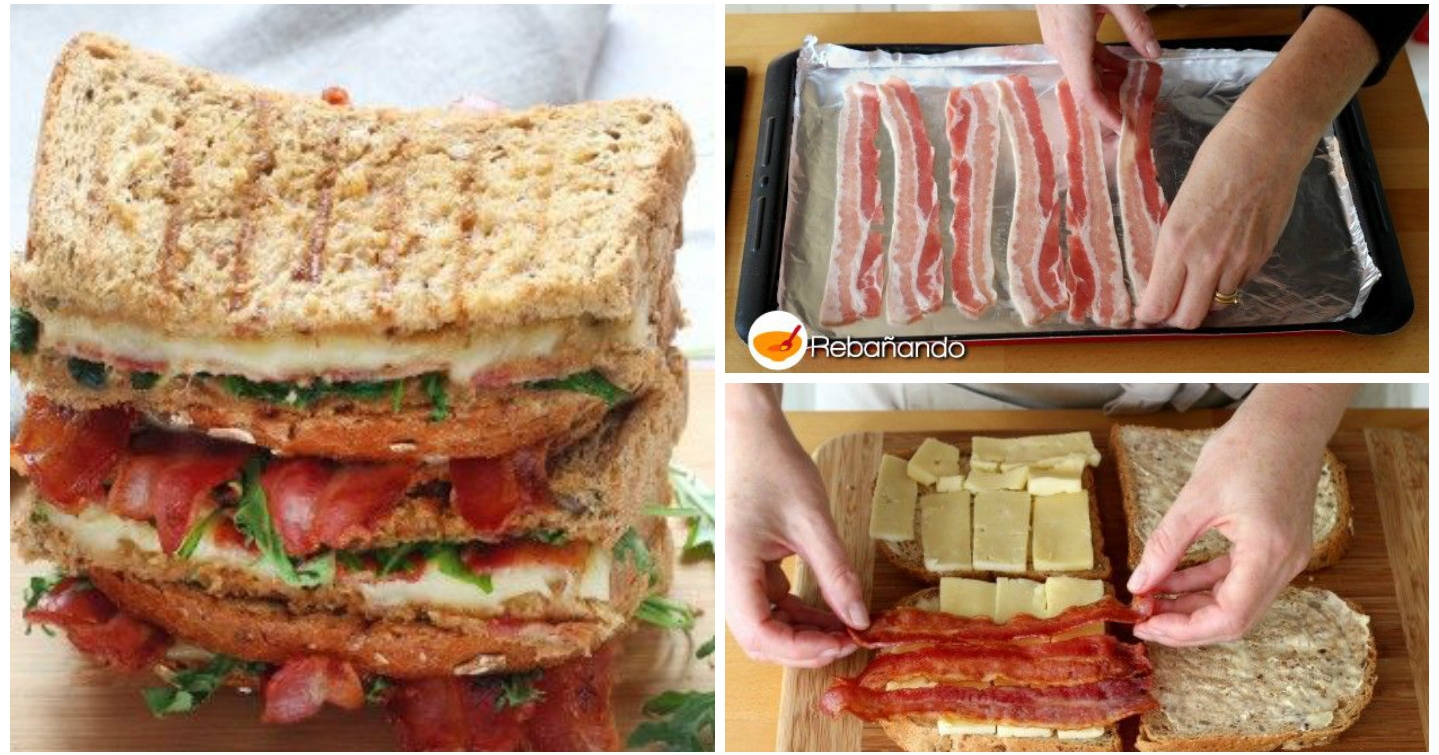 Irresistible sándwich de bacon, queso y rúcula